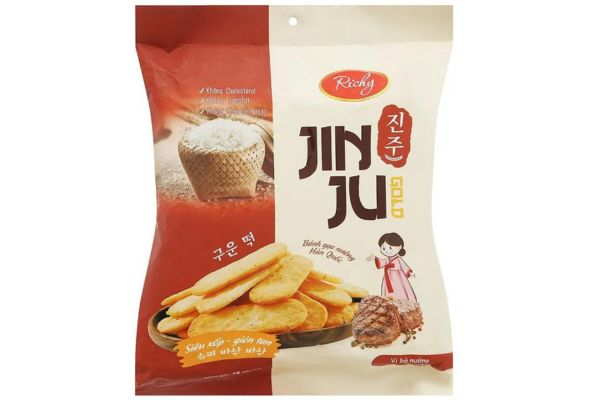 1 cái bánh gạo Jinju bao nhiêu calo, cốm sữa, vị ngọt, chà bông, bò nướng, ăn có béo không